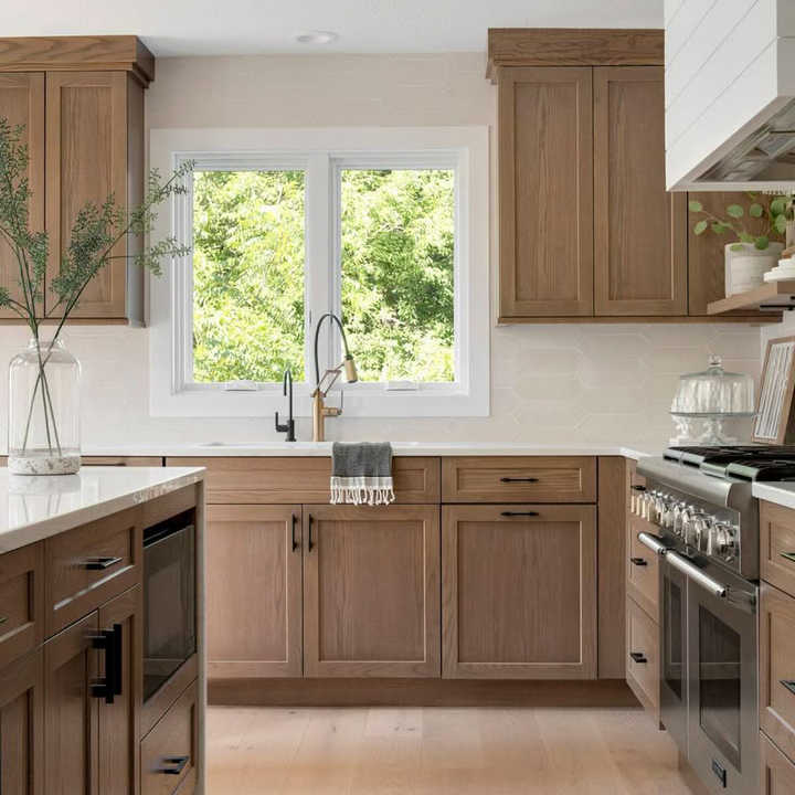 Modern American Standard Size Solid Wood White Oak Kitchen Cabinets for USA Apartment Project ...