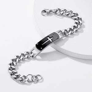 Pulsera de Acero Inoxidable para Hombre 2026, Diseño de Cruz Calada, Cadena Ajustable, Estilo Punk, Baño de Plata Negra, Curvada, para Aniversario - Product Image 2