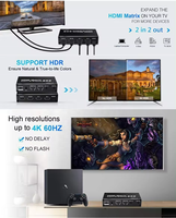 Matrice HDMI SYONG 2x2 avec télécommande IR, prend en charge HDMI 2.0b, HDCP2.2, HDR10, Ultra HD, commutateur/splitter HDMI 3D 2 entrées 2 sorties
