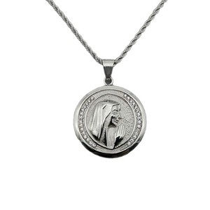 yunnique Stainless Steel Round Pendant Necklace With Rhinestones Unisex Gift Jewelry - Product Image 5