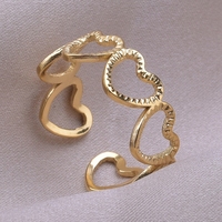 Bagues en acier inoxydable et pierre naturelle pour femmes et hommes, bijoux de doigt en forme de cœur, plaqué or véritable 18 carats, vente en gros, cadeau