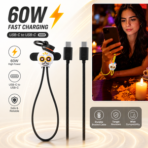 Cable de Carga Rápida Invisible de 60W con Diseño de Calavera Mexicana, Anticaídas, Universal para Teléfono, Laptop, Tablet, USB-C, con Correa para Muñeca - Product Image 1