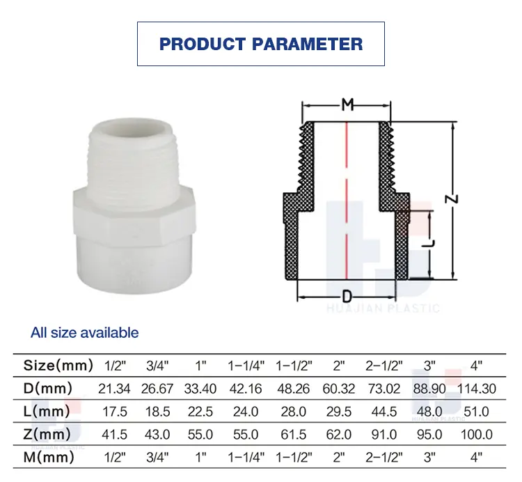 Manufacturer Prices Pipe Fitting For Hot Water UPVC ASTM SCH40 pvc male adapter