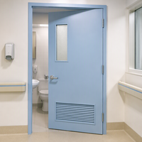 Porte de salle de bain Oukeman bleu clair pour bloc opératoire avec fenêtre dépolie et grille de ventilation inférieure pour chambre de patient