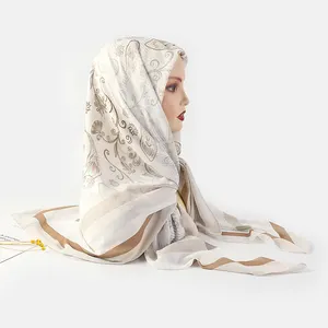 وشاح حجاب للمُسلمات من الشيفون مُزين بنقشة الزهور مطبوع عليه بودونج ماليزي وشاح للنساء المسلمات