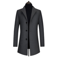 Veste Trench en Mélange de Laine pour Homme avec Col Montant et Manches Longues Style Business Grande Taille pour l'Hiver