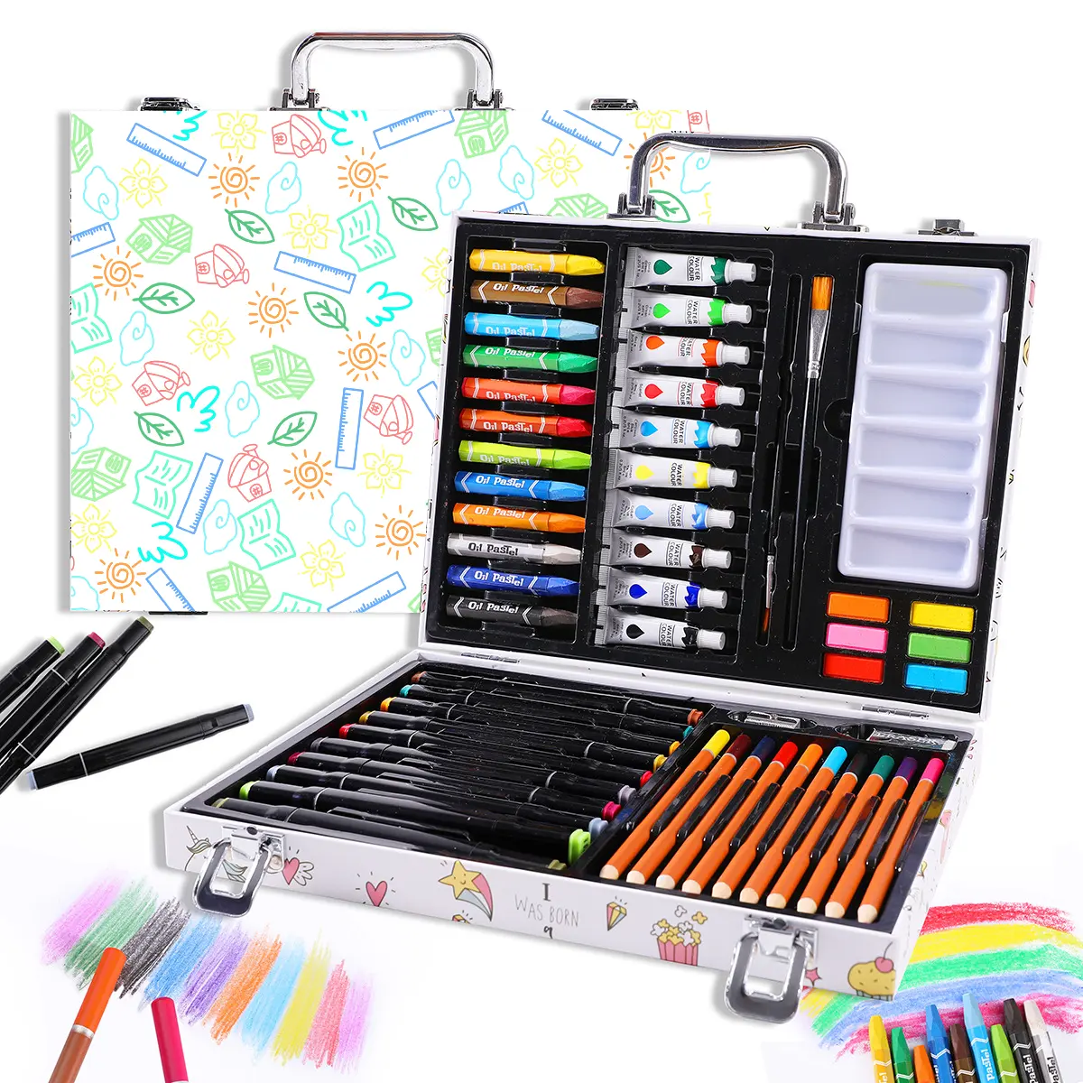 2023 53pcs कस्टम बच्चों ड्राइंग सेट पानी के रंग का कला बॉक्स Crayons रंगीन पेंसिल मार्करों कलम रंगीन पेंसिल