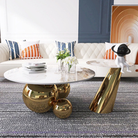 Ensemble table basse moderne de luxe en acier inoxydable doré table basse ronde en marbre avec tables d'appoint pour meubles de salon