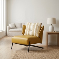 Fauteuil d'appoint moderne en tissu mélangé et cuir PU avec base en métal, fauteuil de salon individuel, chaise de loisirs de luxe pour salon, hôtel, villa
