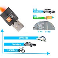 Adaptor Wifi USB Tanpa Driver 600Mbps Adaptor Wi-Fi 5.8GHZ Antena USB Ethernet PC Adaptor Wi-Fi Lan Wifi Dongle Penerima Wifi AC