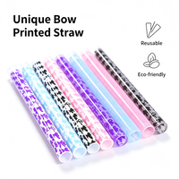 Pailles à brosse réutilisables écologiques imprimées vache mignonne, accessoires de bar en plastique imprimés couleurs pastel pour boissons quotidiennes et fêtes