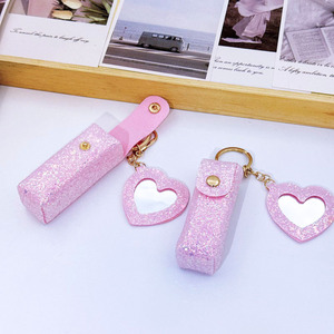 Lipstick keychain with sequins and a <b>mirror</b> Lipstick pouch pendant Lipstick bag charm Popular Versatile Keychain - Product Image 2