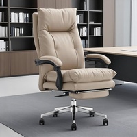 Chaise de bureau confortable en cuir, chaise de direction à dossier haut inclinable avec repose-pieds pour le bureau du directeur général