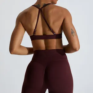 Moda reggiseno sportivo da corsa di alta qualità con logo personalizzato regolabile cross back tinta unita allenamento palestra yoga reggiseno per le donne