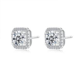 Classic 925 silver square halo cultivated diamond earrings for women - Product Image 1