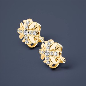 Clip-On <b>Earrings</b> Flower Shape Full Diamond Cross Iris Design Party Fashion Zinc Alloy Prong Setting - Product Image 3