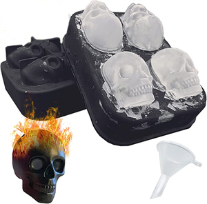 Muestra gratis logotipo personalizado 4 rejilla 3D silicona whisky bola de hielo molde gigante cráneo hueso bandeja herramientas BPA reutilizable forma de cubo comida - Product Image 1