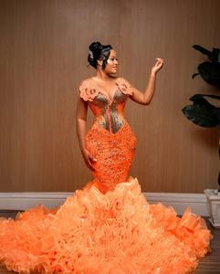 Abito da ballo con strass marrone elegante personalizzato con perline di cristallo Blackgirls con increspature sirena africana per festa di Gala - Product Image 3