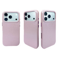 Étui de téléphone en cuir PU texturé bleu pastel avec boutons métalliques, protection intégrale antichoc pour iPhone 15 16 17 Pro