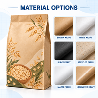 Sachet personnalisé en papier kraft sans fenêtre, scellé sur huit côtés, pour l'avoine, destiné à la vente au détail et en gros
