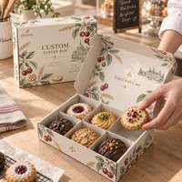 Boîte à pâtisserie personnalisée avec logo, papier ondulé E 350 g/m², carton pliable, impression CMYK recto-verso, pelliculage brillant, fermeture magnétique