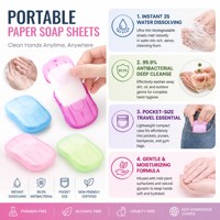 Savon de toilette en papier doux pour un nettoyage en profondeur, blanc, écologique, format voyage, savon nettoyant