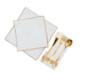 Serviettes de salle de bain décoratives jetables Serviettes d'invité en lin absorbant doux 100pcs Essuie-mains en or <span class=keywords><strong>blanc</strong></span> pour serviettes de table - Product Image 5