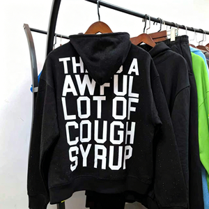 Felpa con Cappuccio e Zip Hip-Hop con Lettere in Bianco e Nero e Diamanti, Molto Bella, Progettata da Designer di Marchi Popolari, da Uomo - Product Image 2