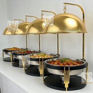 Nuovo Design Lussuoso Scaldavivande in Acciaio Inox Oro e Nero da 10L con Coperchio Sospeso per Hotel, Buffet, Matrimoni e Catering - Product Image 6