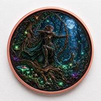 Pièces de monnaie en cuivre à haute relief 5 AVDP OZ .999 Cuivre pur Impression UV colorée Elfe Archeur Arc long Cerf Lune Forêt Pièces de monnaie en cuivre