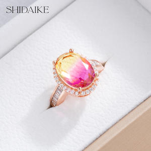 Lujoso collar de cobre chapado en oro para mujer, conjunto de anillos, colorido diamante circón, moda para regalos de navidad - Product Image 4