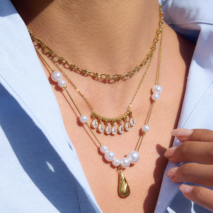 Collar de circonita en forma de lágrima con cadena de oro y engaste de garra, joyería para mujer de uso diario, origen Yiwu - Product Image 3
