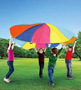 Parachute de jeu arc-en-ciel de haute qualité pour diverses occasions, 10 pieds, avec poignée, pour enfants - Product Image 5