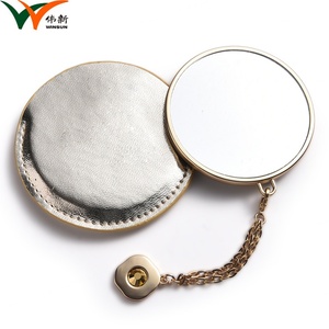 Small Round Metal Custom Cosmetic Pocket Make up Antique Gold Mirrors With Leather Cases and Tassels - Product Image 2