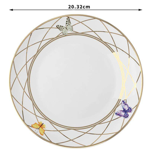 จานเซรามิคลายผีเสื้อหลากสีสันสำหรับงานเลี้ยง งานแสดง งานแต่งงาน ชุดอาหารค่ำ ขอบทอง จานรองอาหาร จานขนมปัง จานเสิร์ฟอาหารค่ำ - Product Image 4