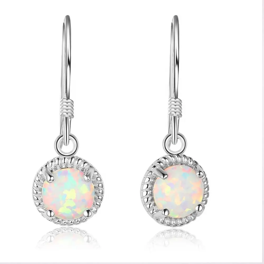 Nuovi gioielli di moda orecchino ipoallergenico opale sintetico orecchino a gancio placcato rodio in argento Sterling 925 da donna