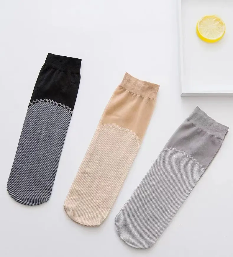 Hersteller atmungsaktive Spandex Nylon transparente kurze Seiden strümpfe Sommers ocken für Frauen Anti-Haken ultra dünne Socken