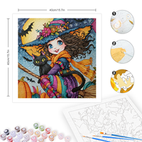 CHENISTORY Peinture par numéros DIY, motif Sorcière d'Halloween, pour adultes, cadeau DIY, peinture à la main sur toile