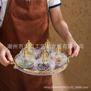 Glass <b>Snack</b> Dish <b>Tray</b> Set With Bowl Handle For Dessert Fruit Serving Platter - Product Image 5