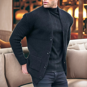 2025 Autumn Winter <b>Men</b> Solid Stand Collar Cotton & Bamboo Fiber 240g Knitted Sweater <b>Cardigan</b> - Product Image 2