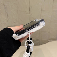 Coque de téléphone en peluche 3D douce et confortable motif Panda Cœur Noir pour Samsung Galaxy S26 Ultra S25 S23 A57 A56 avec sangle, étui de protection en peluche douce