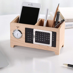 Delicate Solid Wood Business <strong>Desk</strong> Pen Holder <strong>Wooden</strong> Storage Bucket Perpetual Calendar Office Supplies Wood Crafts Wall Signs - Product Image 2