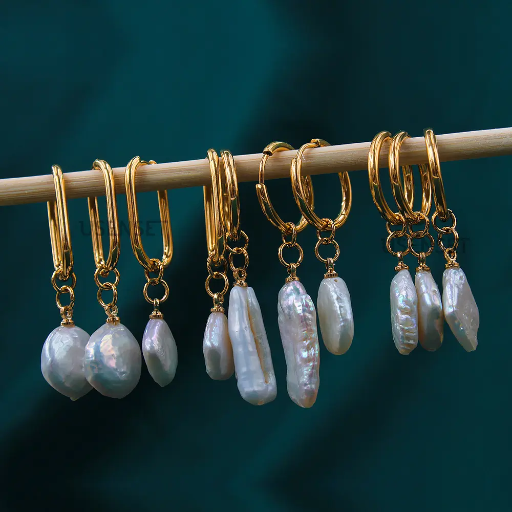 Orecchini unici da donna con perla barocca naturale in acciaio inossidabile
