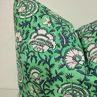 Housse de coussin en coton 100% imprimé au bloc motif botanique vert, style bohème floral, pour canapé, patio, décoration intérieure, vente en gros