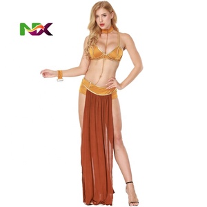 Disfraz Sexy de Princesa <span class=keywords><strong>Leia</strong></span> para Mujer, Sujetador y Falda de Esclava, Negro y Marrón, Disfraz Egipcio para Halloween TRAD-011 - Product Image 1