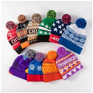 Bonnets personnalisés d'usine, style hip-hop streetwear, bonnets en tricot, bonnets colorés, bonnets en acrylique jacquard avec <span class=keywords><strong>pompon</strong></span>, pour hommes et femmes, <span class=keywords><strong>à</strong></span> porter au quotidien - Product Image 1