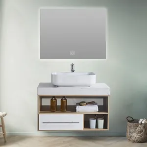 Sonsill Aanpasbare Badkamer Apparatuur Lade Opslag Luxe Massief Hout En Carrara Marmeren Top Witte Lak Ijdelheid Badkamer