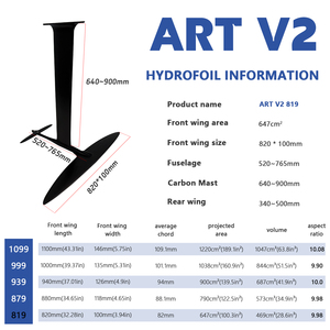 Racing Hydrofoil ART V2 819 Carbon <b>Wing</b> Foil Extreme Speed Fast Glide High Performance Surf Downwind Riding Equipment - Product Image 2