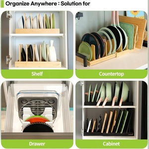 Wooden <b>Pot</b> <b>Lid</b> Storage Rack Multi Functional Kitchen Cookware Drainer Countertop Organizer Large Size - Product Image 3
