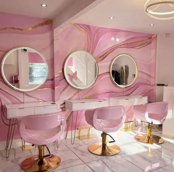 Chaise de maquillage rose personnalisée station miroir coiffure salon de beauté chaise de coiffure chaise de salon de coiffure
